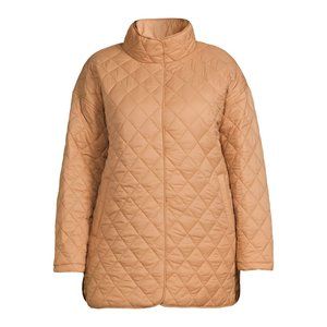 Women Plus Size Quilted Barn Coat Jacket High Neckline Cozy Stylish Beige Fancy